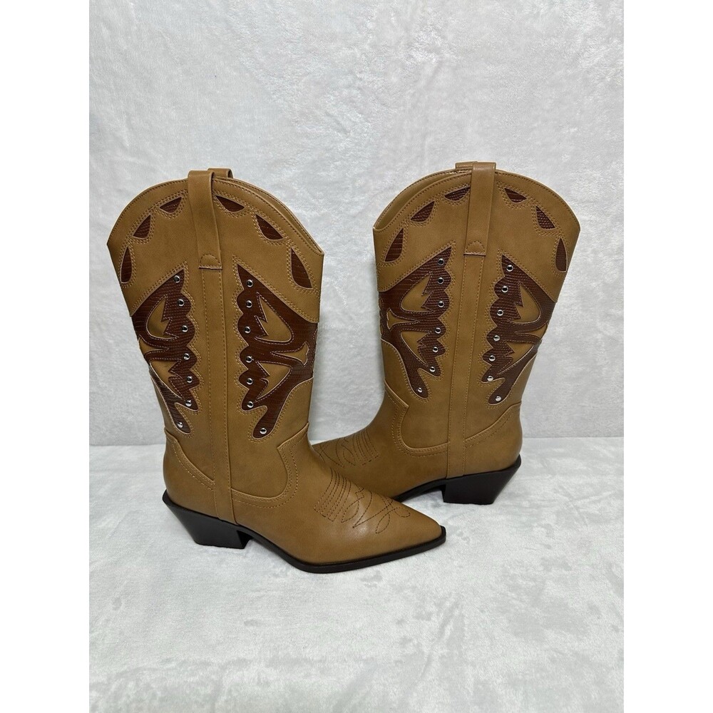 Madden Girl Western Cowboy Boots Women 8M Brown Pointed Toe - Picture 4 of 13